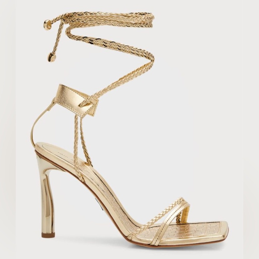 Paul Andrew 39 gold braided leather sandals. New with box.